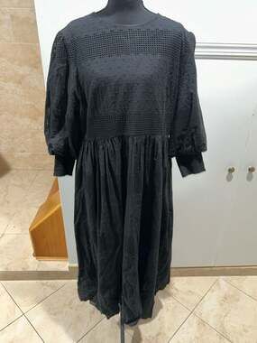 The Collective Dress Size XL Black Eyelet Lace Midi Long Sleeve